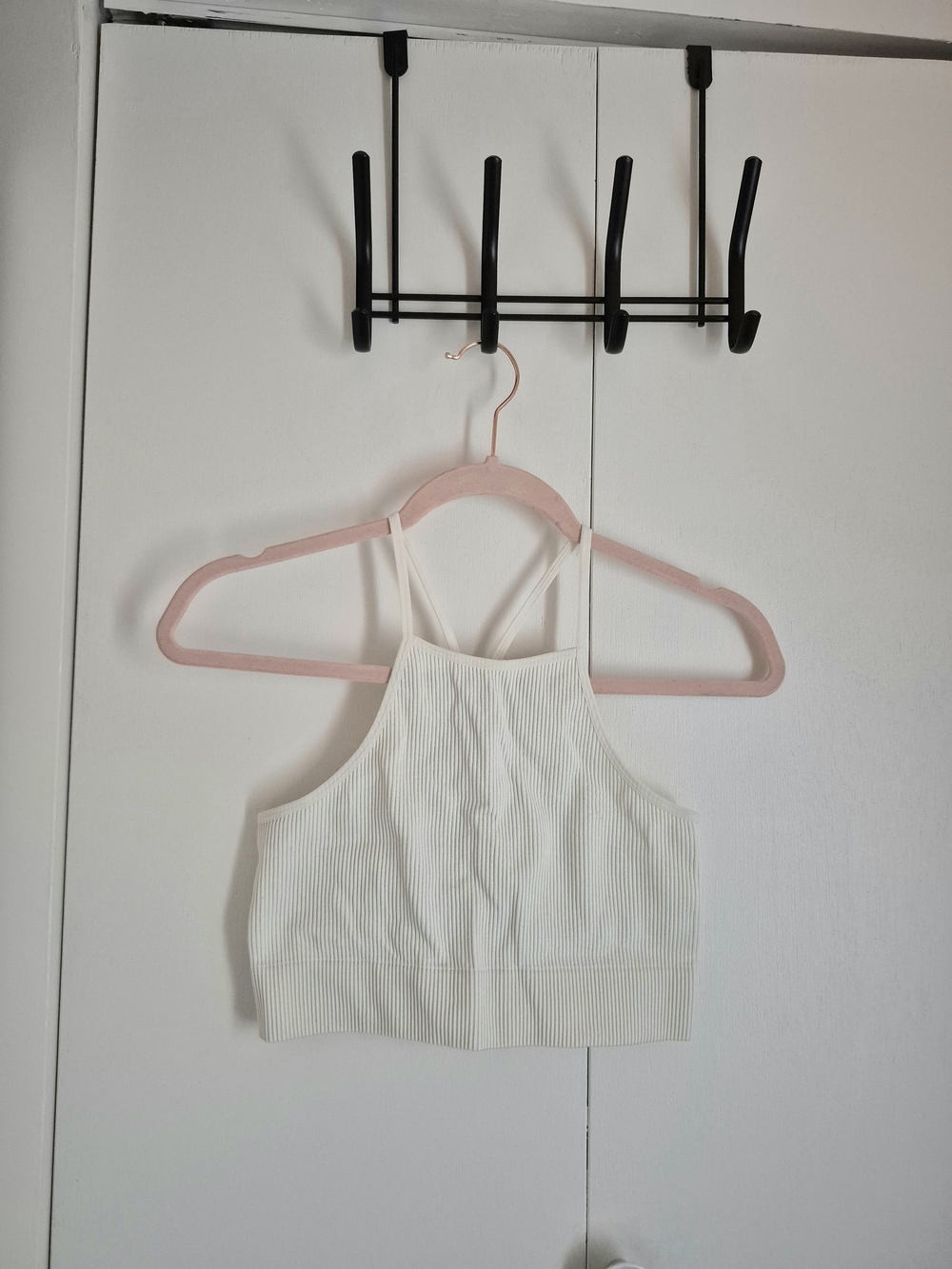Ardene Basic Ribbed Racerback Crop Tank in Off-White